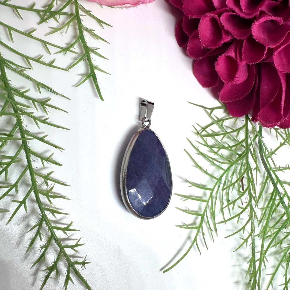 NEW⚜️Indigo Agate Stone Teardrop Pendant Charm - Picture 2 of 7